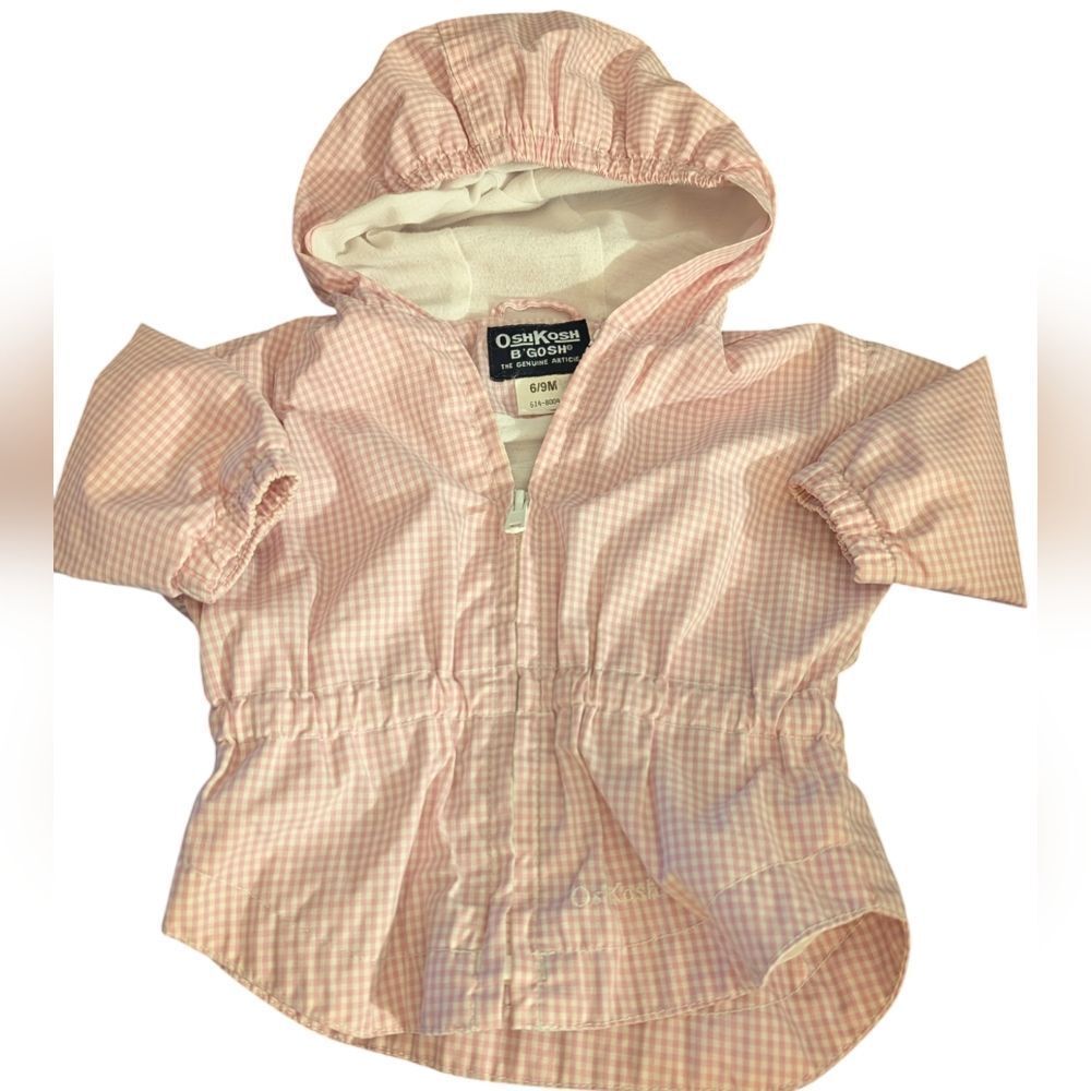 Oshkosh bgosh vintage pink‎ and white checkered lightweight jacket infant 6/9